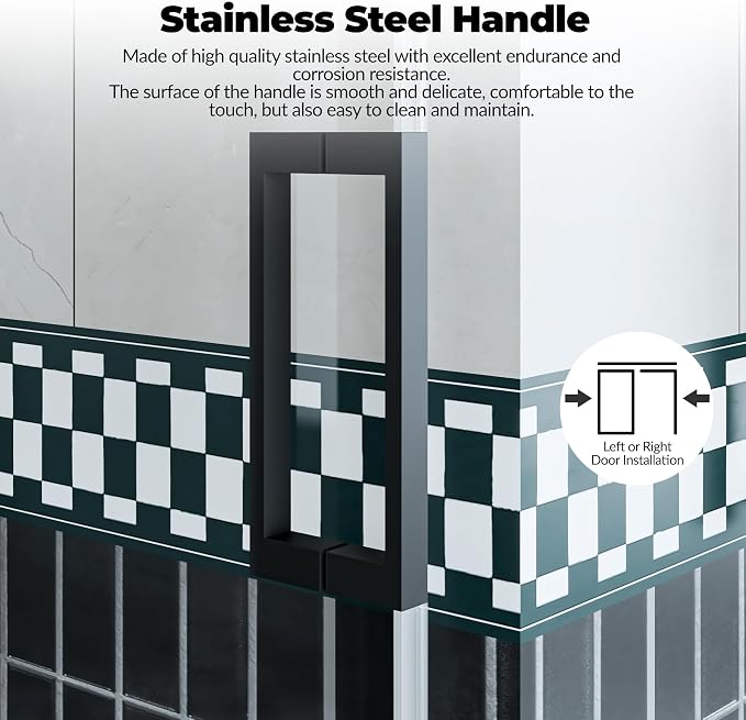 GarveeLife 44-48 Inch W× 76 Inch Frameless Shower Door – Matte Black Stainless Steel Square Rail, Fixed Panel and Sliding Glass Shower Door with 6mm Tempered Glass, Easy Clean Coating