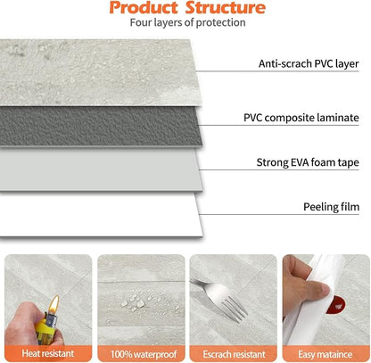 4-Piece Light Gray Stone Peel and Stick Backsplash Tile, 2"x 8" PVC Subway Tiles, Stick on Backsplash for Kitchen/Bathroom/Fireplace