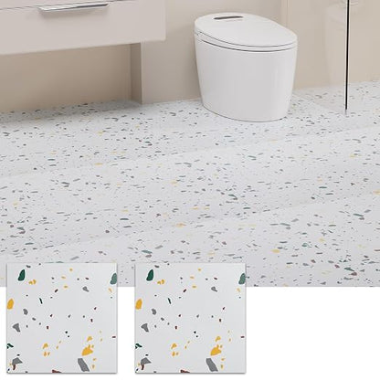 Peel and Stick Floor Tile, 20 PCS 12" x 12" Waterproof Marble Texture Luxury Vinyl Tiles, Easy DIY Self Adhesive Vinyl Flooring for Bathroom, Kitchen, Living Room, Modern Terrazzo