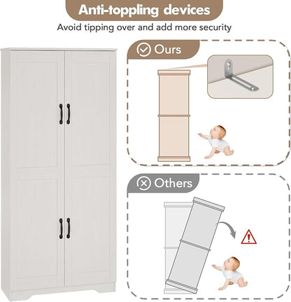 Garvee Kitchen Pantry Cabinet, Freestanding White Pantry Storage Cabinet, 60 in Cupboard, Tall Bathroom Storage Cabinet with 2 Doors and Adjustable Shelves, for Dining Room, Living Room, White | Kitchen Storage Cabinet with 2 Doors & Adjustable Shelves...