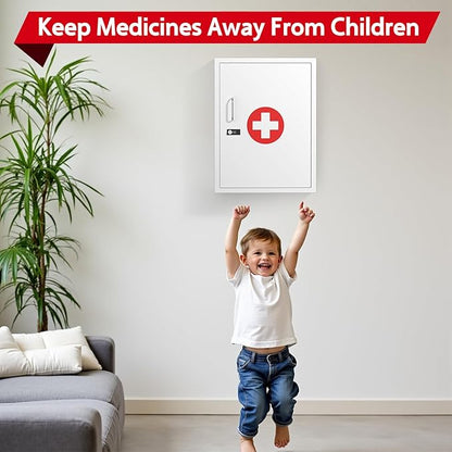 Wall-Mount Locking Medicine Cabinet: Large Metal Storage Organizer Box with Combination & Key Lock - Secure First Aid Medicine Cabinet for Bathroom Home Office(20.6" H x 15.75" W x 5.98" D)