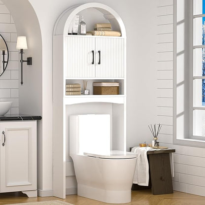 Spurgehom Arch Over The Toilet Storage Cabinet,Bathroom Organizer, White | Freestanding Bathroom Shelf Equipped with Anti-Tipping Device, Space-Saving Toiletries Storage Cabinet