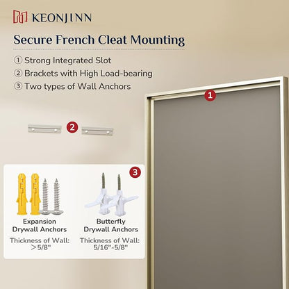 Keonjinn 30" x 36" Brushed Nickel Bathroom Mirrors for Over Sink, Rectangle | Aluminum Alloy Frame, Safe Tempered Glass with Beveled Edge, French Cleat, Silver Vanity Wall Mirror(Vertical/Horizontal)