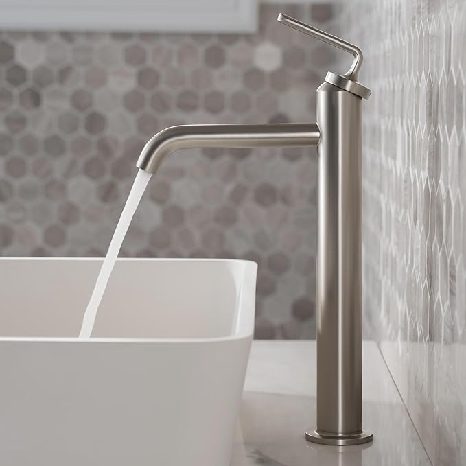 KRAUS Ramus Single Handle Vessel Sink Bathroom Faucet with Pop-Up Drain in Matte Black, KVF-1220MB-2PK