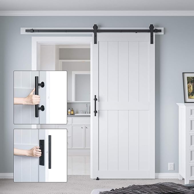 36 x80in MDF Sliding Barn Door with 6.6ft Barn Door Hardware Kit & Handle | White Solid Barn Door Slab Covered with Water-Proof PVC Surface, Pre-Drilled Holes Easy Assembly, H-Frame