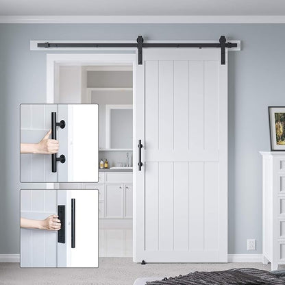 36 x80in MDF Sliding Barn Door with 6.6ft Barn Door Hardware Kit & Handle | White Solid Barn Door Slab Covered with Water-Proof PVC Surface, Pre-Drilled Holes Easy Assembly, H-Frame