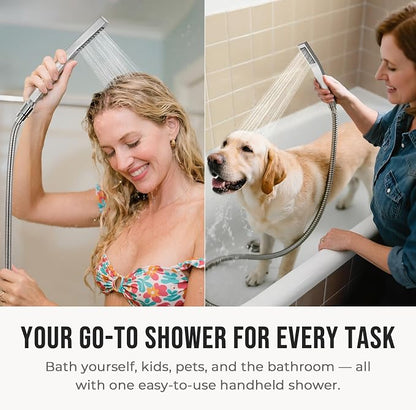 G-Promise All Metal 16" Rain Shower Head with Handheld for Bathroom Upgrade | All Metal, Built to Last, Easy Install, Adjustable Height & Angle for All Heights, Extra Long Hose, Modern Upgrade