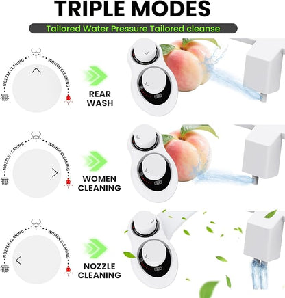 2-in-1 RV Bidet Attachment and Handheld Sprayer Combo for Camper Toilet, Non-Electric Dual Nozzle Toilet Bidet with Metal Spray Wand, Adjustable Pressure