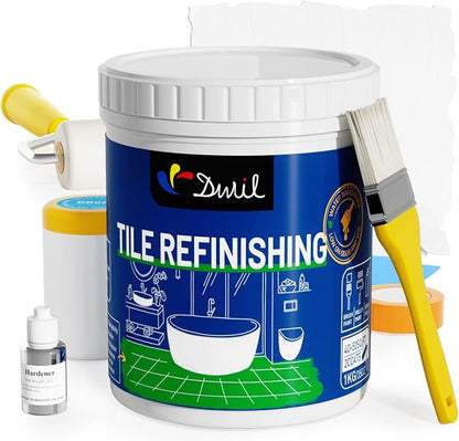 DWIL Tub Paint, Tub and Tile Refinishing Kit with Tools, White Bathtub Paint Water Based &Low Odor, Easy to Use for Sink Bathroom Shower, Semi-Gloss White 35oz/50-55sq.ft