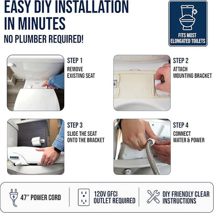 BidetMate 2000 Series Electric Bidet Toilet Seat, Air Dryer, Deodorizer | Heated Water & Seat, Unlimited Warm Water Wash, Self Cleaning Nozzle, Wireless Remote Bidet Seat, Fits Elongated Toilets