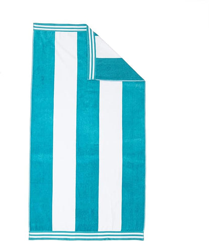Superior Cotton Nautical Stripe Beach Towels, Colorful Towels for Adult, Kid, Pool, Swimming, Sand, Travel, Large Oversized, Absorbent, Fast Drying, Bath Basics, Cabana Collection, 1 Piece, Turquoise