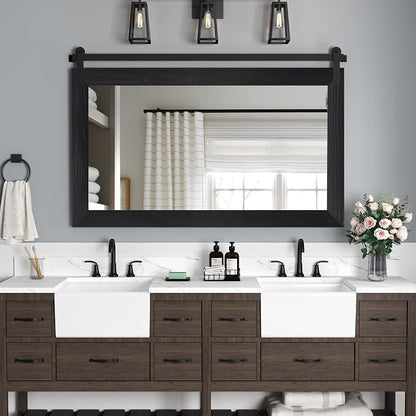 COGOOD Farmhouse Bathroom Mirrors for Over Sink - 26 x 41 Black | Rustic Barn Door Wood Framed Vanity Mirror for Entryway, Living Room, Bedroom, Dresser Wall Decor