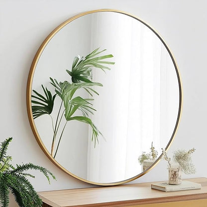 Small Round Mirror, 18 inch Gold Circle Mirror, Gold Metal Frame | High Definition, Waterproof, Rust-resistant, Circular Wall Mirrors for Bathroom, Bedroom, Vanity, Nursery, Kids, Wall Décor