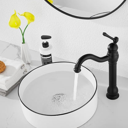Black Bathroom Faucet GGStudy 360° Swivel Single-Handle One Hole Bathroom Vessel Sink Faucet Matching Pop Up Drain