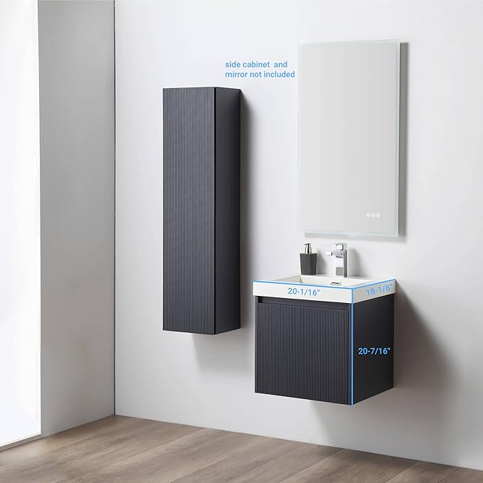 Blossom 20 Inch Bathroom Vanity with Sink, All Wood Wall Mounted Floating Bathroom Vanity Cabinet with Acrylic Sink, Bathroom Sink Cabinet with Soft-Close Drawer, Modern Style Vanities, Night Blue