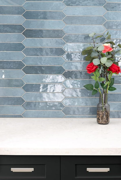 M S International Renzo Denim Glossy Ceramic Picket Wall Tile for Bathroom, Kitchen Backsplash, Accent Wall, and Shower - Sample