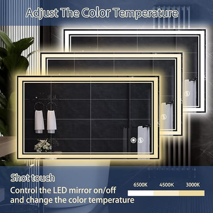 28“ x 40” LED Bathroom Mirror Fogless LED Mirror for Bathroom Dimmable 3 Colors Lights Smart Vanity Mirror Touch Sensor Home Decor Wall Mounted Horizontal/Vertical
