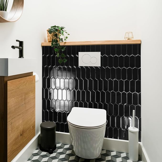 Art3d Hexagon Tile Peel and Stick Backsplash, 10-Pack, 12 x 12 Inch, Black | Superior Thickness, Reliable Adhesion, Warp Resistant, Minimalist Style, Easy to Install, for Kitchen Countertops, Bedroom