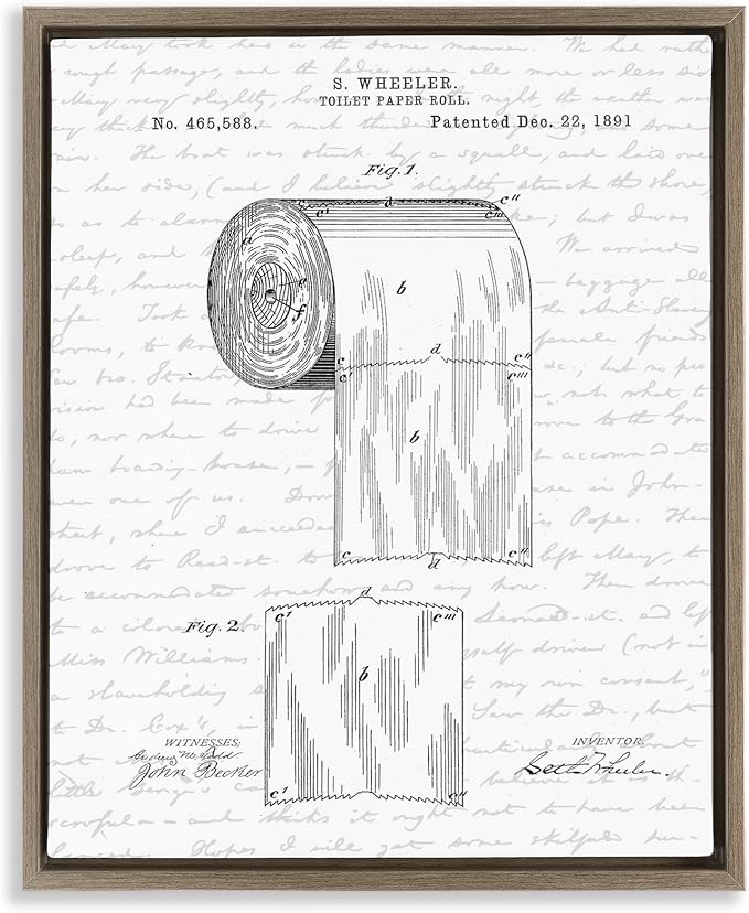 Vintage Patent Bathroom, 16 x 20 Inch Canvas in Floater Frame | Stupell Industries · By Lettered and Lined · Ready to hang · Great for bath and laundry decor · Made in USA