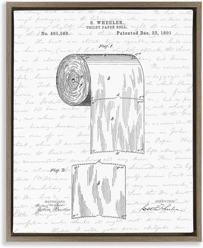 Vintage Patent Bathroom, 16 x 20 Inch Canvas in Floater Frame | Stupell Industries · By Lettered and Lined · Ready to hang · Great for bath and laundry decor · Made in USA
