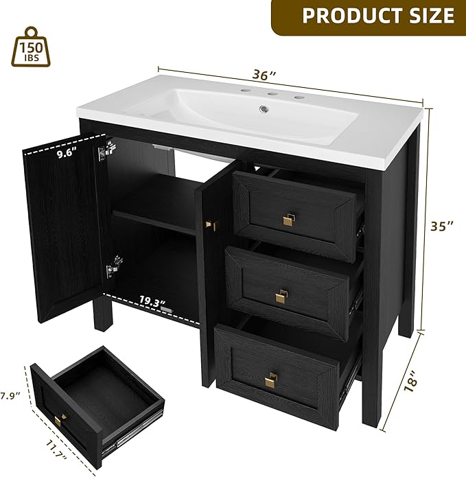DWVO 36 Inch Bathroom Vanity with Sink | Bathroom Storage Cabinet