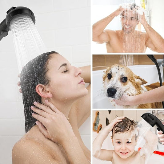 HANLIAN On/Off High Pressure Handheld Shower Head for RV Camper | 3 Spray Modes Shower Head with Pause Button, Water Saving Shower Head with Hose and Self-adhesive Holder(Oil-Rubbed Bronze)