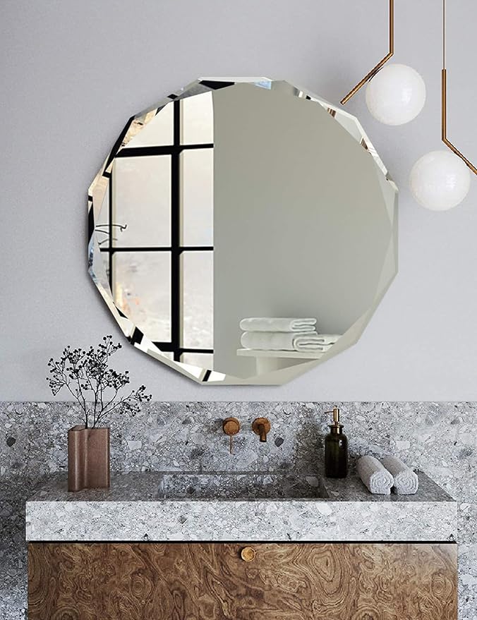 24x24 Inch Bathroom Mirrors for Over Sink, Round Frameless Mirrors for Wall | Beveled Bathroom Mirror, Bathroom Vanity Circle Mirror for Bedroom Living Room Entryway Home Decor