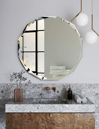24x24 Inch Bathroom Mirrors for Over Sink, Round Frameless Mirrors for Wall | Beveled Bathroom Mirror, Bathroom Vanity Circle Mirror for Bedroom Living Room Entryway Home Decor