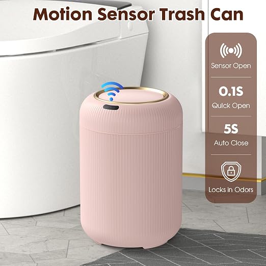 Procade Automatic Motion Sensor Bathroom Trash Can, Small Pink Garbage Can | 3 Gallon Touchless Sensor trash can with Lid,Pink and Gold Garbage Bin Electric Waste Basket for Bedroom,Office,Dorm,Outdoor