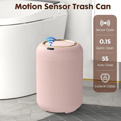 Procade Automatic Motion Sensor Bathroom Trash Can, Small Pink Garbage Can | 3 Gallon Touchless Sensor trash can with Lid,Pink and Gold Garbage Bin Electric Waste Basket for Bedroom,Office,Dorm,Outdoor