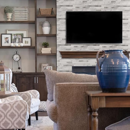 KASARO Peel and Stick Marble Backsplash Tile, 10 Sheets, White Marble with Silver Embellished Stripes, Self-Adhesive Wall Tile for Kitchen, Bathroom, Fireplace, RV (11.4” x 10.6”)