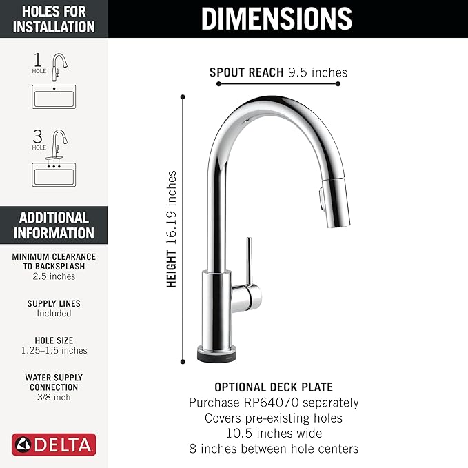 Delta Faucet Trinsic VoiceIQ Touch Kitchen Faucet with Touchless Technology, Chrome Kitchen Faucet, Smart Faucet, Alexa and Google Assistant Voice Activated, Chrome 9159TLV-DST