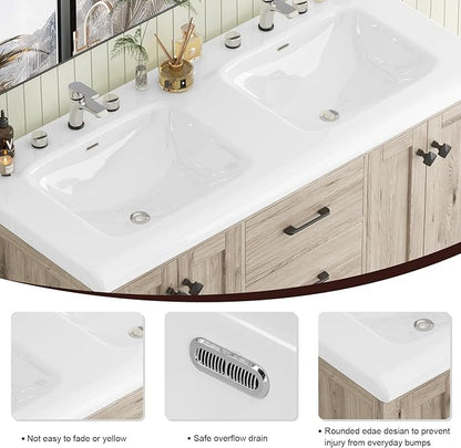48" Bathroom Vanity with Sink Combo, Modern Bathroom Storage Cabinet with Double Sink Ceramic, 4 Doors and 5 Drawers, Space-Saving Storage Cabinet, Light Gray Wood