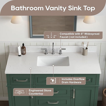 48 Inch Green Bathroom Vanity with Sink, Fully Assembled Bathroom Vanities with Soft Closing Doors & Dovetail Drawers, Solid Wood Vanity Bathroom, 48 Inch Vanity with Sink