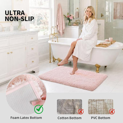 ILANGO Pink Toilet Rugs U Shaped 22" × 24" Non Slip & Super Absorbent Extra Thick Soft, Washable Bath Mats for Bathroom Floor, Microfiber Plush Shaggy Contour Bath Rugs for Toilet,Dry Quick
