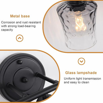 3-Light Bathroom Light Fixtures Black Vanity Light with Grey Glass Shade | Modxian Modern E26 Bathroom Wall light for Over Mirror, Kitchen, Hallway, Cabinet, Porch, Bedroom