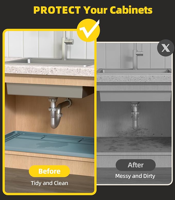 Under Sink Mats for Kitchen Waterproof 34"x22",Teal | Cut to Fit Design for Various Sizes, Leak-Proof Cabinet Protection,Durable Silicone Material,Versatile Home Use