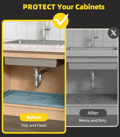 Under Sink Mats for Kitchen Waterproof 34"x22",Teal | Cut to Fit Design for Various Sizes, Leak-Proof Cabinet Protection,Durable Silicone Material,Versatile Home Use