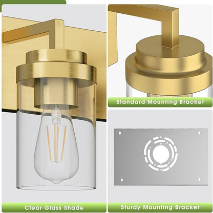 Espird Bathroom Lighting Fixtures, 3-Light Bathroom Vanity Lights Over Mirror, Brass Vanity Light with Glass Shade, Modern Vanity Lighting Fixtures for Bedroom, Hallway
