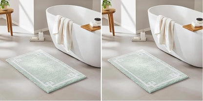 Madison Park Evan 100% Cotton Bathroom Rug Non Slip Backing-Luxrurious Tufted Plush Bath Mat Absorbent, Quick Dry, Spa Design Shower Room Décor, 20x30, Seafoam (Pack of 2)