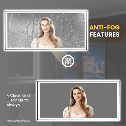 LOAAO 84"X32" LED Bathroom Mirror Black Framed | Anti-Fog, Dimmable, Memory Function, Tempered Glass, Lighted Vanity Mirror for Wall