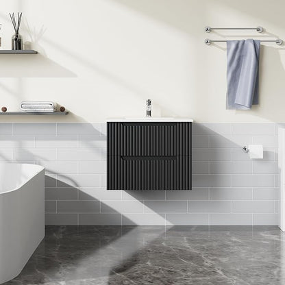 24” Wall Mounted Bathroom Vanity with Sink Floating Bathroom Cabinet Sink Combo, Soft-Close System, 2 Extra Big Drawers, Black