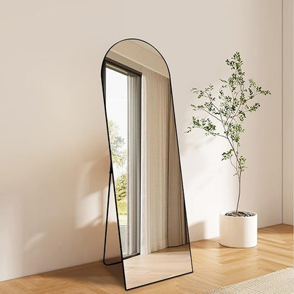 BEAUTYPEAK 64"x21" Arch Full Length Mirror, Hanging or Leaning Arched-Top Full Body Mirror with Stand for Bedroom, Dressing Room, Black