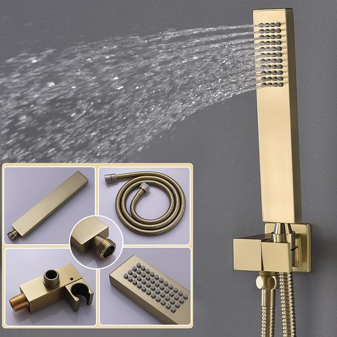 Dual Shower Heads Shower System with 12 Inch Ceiling Rainfall Shower Head and 8 Inch Side Shower Head Digital Display Shower Fixtures Luxury Shower Faucet Set,Brushed Gold