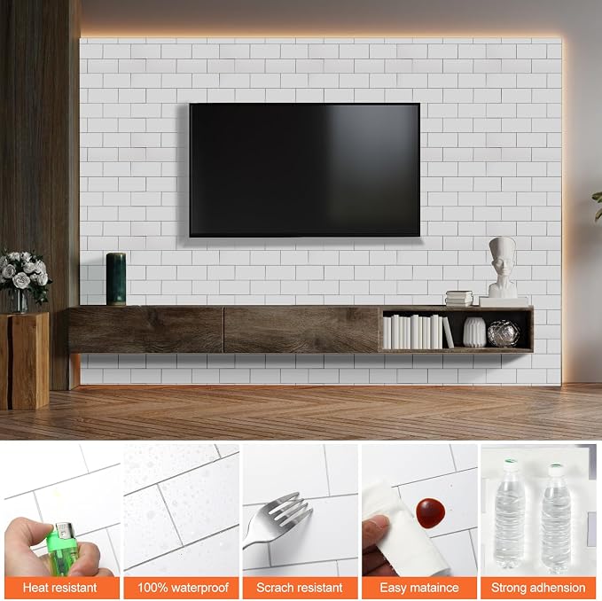 2026 New Upgrade Peel and Stick Backsplash Tile, Peel and Stick 11.34" X 11.57" Wall Tile for Kitchen, Bathroom, Fireplace, Laundry (Pure White, 1 Pack)