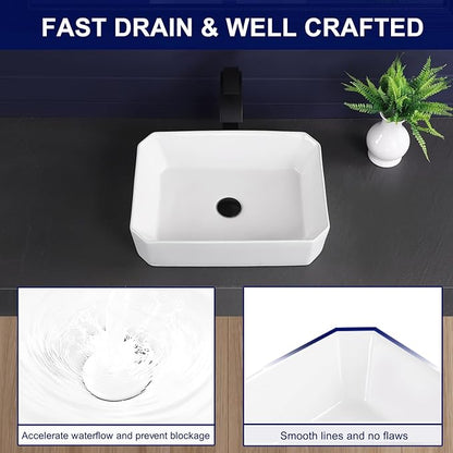Vessel Sink 20"x14" Rectangular Bathroom Sink Modern White Porcelain Ceramic Above Counter Drop-in Vanity Sink for Bathrooms Art Basin