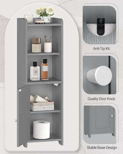 Bathroom Storage Cabinet, Corner Floor Cabinet with Doors and Adjustable Shelf, Narrow Toilet Paper Cabinets, Bathroom Organizer for Small Spaces, Gray BC39721X