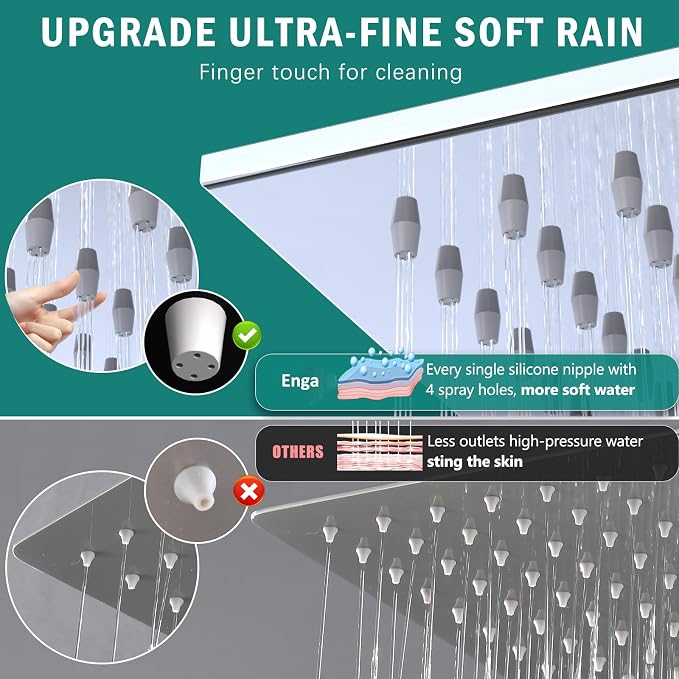 Enga Dual Heads Shower System with Body Jets, Shower Faucet Set 10 Inch Rainfall with 6 Inch Showerhead, 4 Body Jets with 2 in 1 Handheld Spray, Chrome
