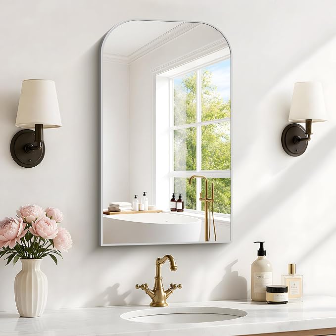 YIROMAN Bathroom Mirrors for Over Sink,18"x30" Silver Vanity Mirror | Thin Brushed Aluminum Frame,HD tempered glass, Rectangular,Rounded & Right-angle Corners,Sink,Entryway,Bedroom