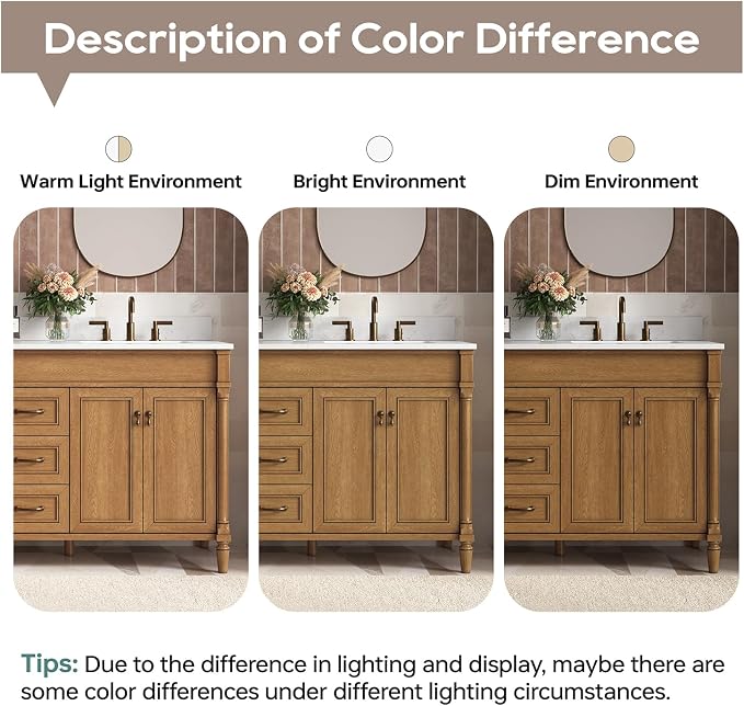 60 Inch Bathroom Vanity with Sink Combo, Classic Cabinet with Countertop & Backsplash, Solid Wood with Soft Closing Doors & Dovetail Drawers, Ceramic Sink, Light Walnut